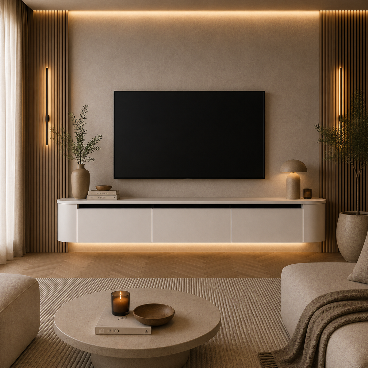 Japandi TV Unit | Soft White