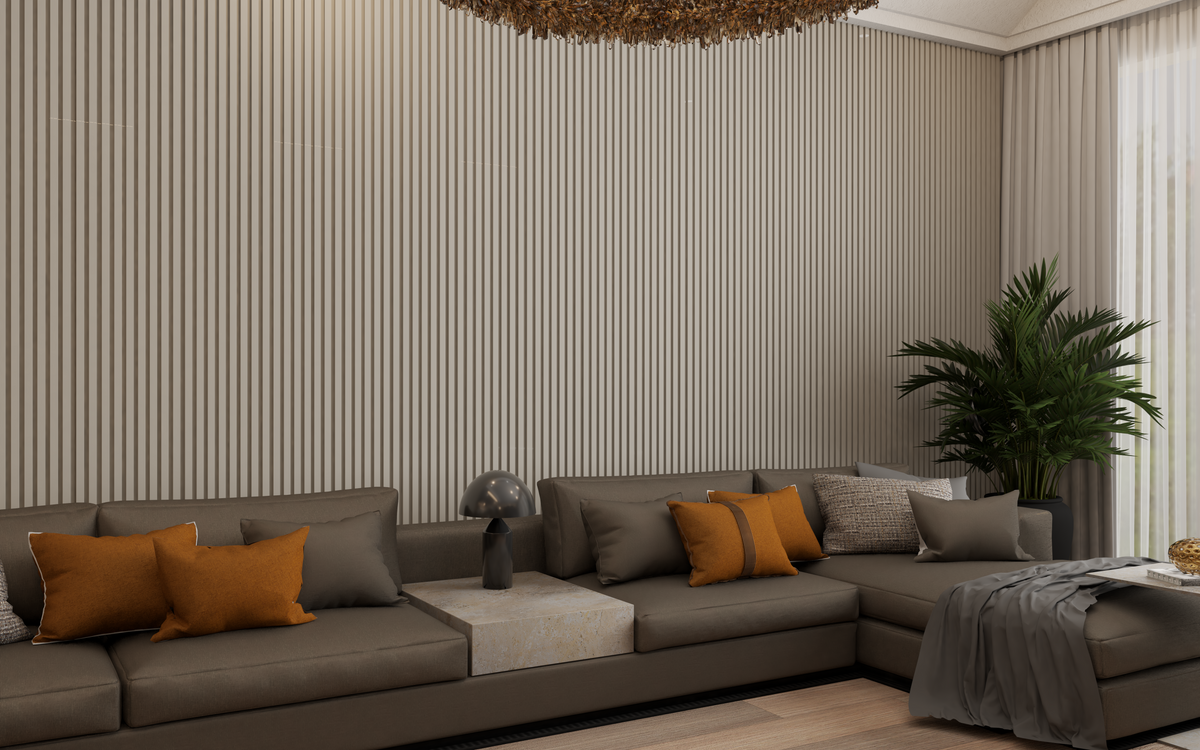 Beige MDF Latt-wandpaneel – beige achterplaat