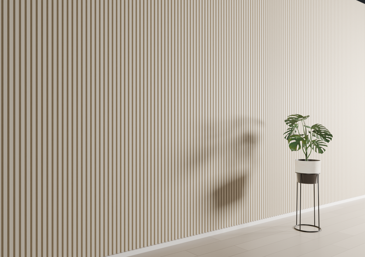 Beige MDF Latt-wandpaneel – beige achterplaat