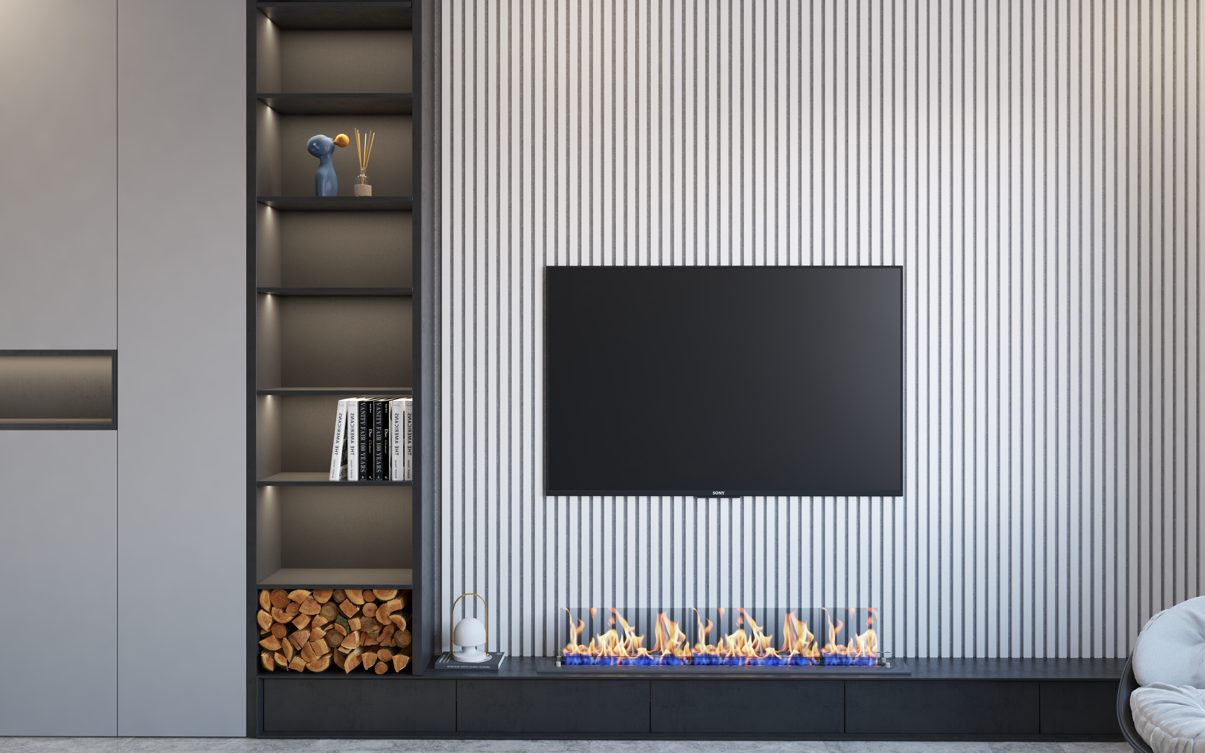 Panneau mural acoustique blanc doux (feutre gris) | Premium