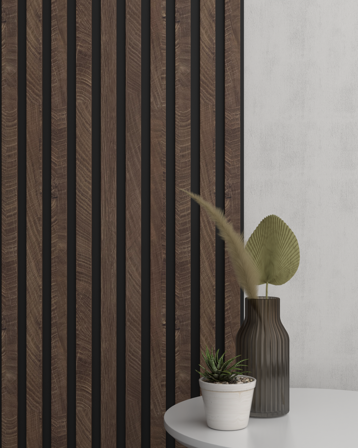 Donker eiken MDF Latt-wandpaneel