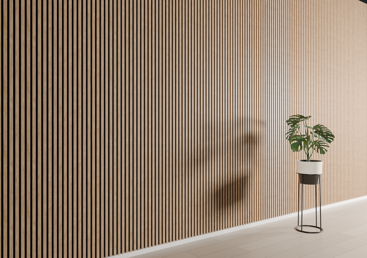 Licht eiken MDF Latt-wandpaneel